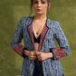 Dramatic Elegance: Indigo Blue Long Shrug With Exquisite Ajrakh Lining