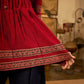 Chic Maroon Cotton Top Crafted With Front And Sleeve Pleats, Accented with Ajrakh Border