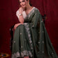 Sage Elegance Chanderi Saree Featuring All-Over Embroidery & Exquisite Heavy Border