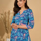 Blue Breeze Floral Printed Mul Cotton Kurta with Striking Pink Highlights
