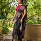 Timeless Black Cotton Saree with Classic Hand Block Print and Contrasting Border Detailing