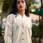 Ivory Cotton Flex Shirt Featuring Soft Gathered Sleeves