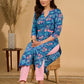 Blue Breeze Floral Printed Mul Cotton Kurta with Striking Pink Highlights