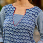 chic indigo short kurta featuring a floral stripe fusion and vibrant red piping.