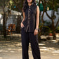 Black Cotton Sleeveless Shirt With Contrast Piping And Statement Buttons
