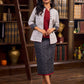 Timeless White Woven Ikat Cotton Jacket With Black Ikat Collar, Cuffs, And Maroon Highlights
