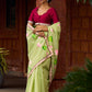 Classic Pista Green Chanderi Saree with Hand-Painted Pichwai Motifs & Contrast Magenta Accent