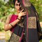 Timeless Black Cotton Saree with Classic Hand Block Print and Contrasting Border Detailing