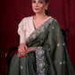 Sage Elegance Chanderi Saree Featuring All-Over Embroidery & Exquisite Heavy Border
