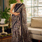 Mystic Black Kalamkari Print Chanderi Saree with Dotted Border & Pink Hem