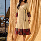 Sand Beige Tie-Up Wrap Rayon Dress With Ajrakh Patchwork Accents