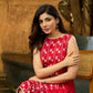 Textured Red Jamdani and Jacquard Weave Sleeveless Panel Dress