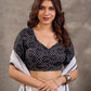 Black Bandhani Print Viscose Blouse with Deep V Neckline