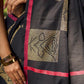 Timeless Black Cotton Saree with Classic Hand Block Print and Contrasting Border Detailing