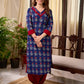 Elegant Navy Blue Tulip Buti Print Cotton Kurta with Pearl Embellished Neckline