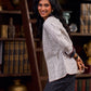 Timeless White Woven Ikat Cotton Jacket With Black Ikat Collar, Cuffs, And Maroon Highlights