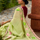 Classic Pista Green Chanderi Saree with Hand-Painted Pichwai Motifs & Contrast Magenta Accent