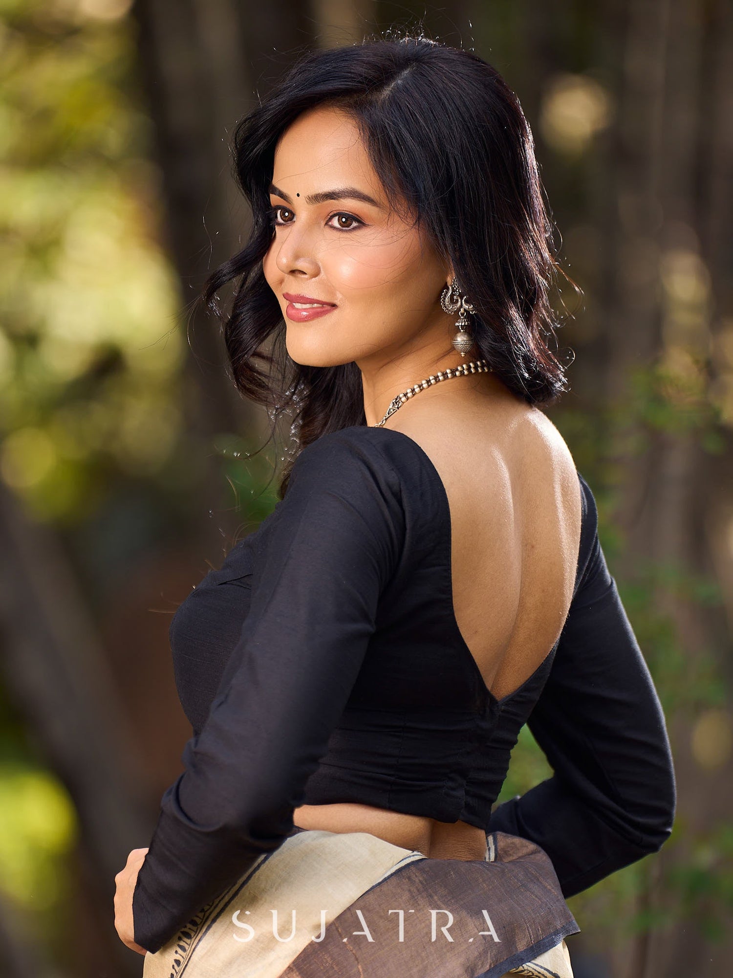 Graceful Black Cotton Silk Full Sleeves Blouse