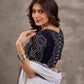 Black Bandhani Print Viscose Blouse with Deep V Neckline