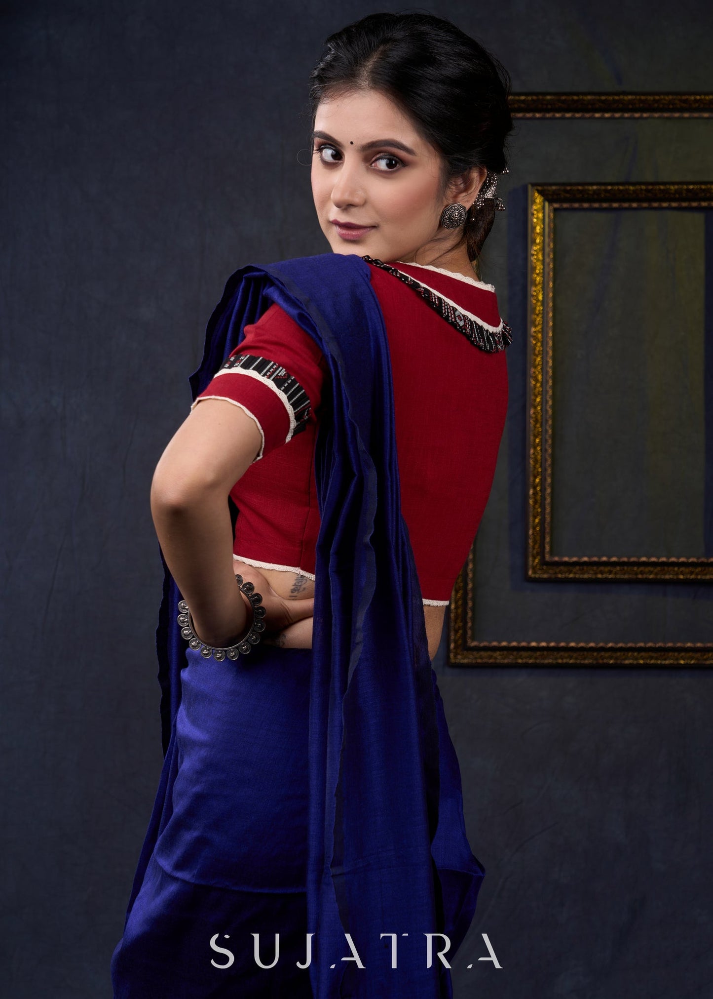 Maroon Cotton Frilled Neck Blouse