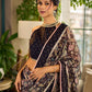 Mystic Black Kalamkari Print Chanderi Saree with Dotted Border & Pink Hem