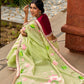 Classic Pista Green Chanderi Saree with Hand-Painted Pichwai Motifs & Contrast Magenta Accent