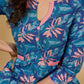 Blue Breeze Floral Printed Mul Cotton Kurta with Striking Pink Highlights