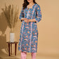 Blue Blossom Mul Cotton Printed Kurta with Delicate Lace Accents