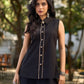 Black Cotton Sleeveless Shirt With Contrast Piping And Statement Buttons