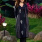 Black Cotton Kurta with Fish Print and Striped Panels Accentuated with Magenta Highlights