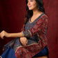 Rustic Harmony Blue–Maroon Combination Ajrakh Cotton Kurta with Delicate Embroidery
