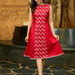 Textured Red Jamdani and Jacquard Weave Sleeveless Panel Dress