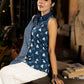 Indigo Sleeveless Shirt with Geometric Patterns