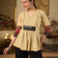 Chic Beige Cotton Top Enhanced With Ajrakh Print Sleeves And An Embellished Mirror Work Yoke