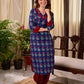 Elegant Navy Blue Tulip Buti Print Cotton Kurta with Pearl Embellished Neckline