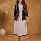Ebony Black Stripe Cotton Cropped Formal Jacket with Sailor Collar and Ivory Trim