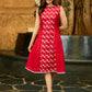 Textured Red Jamdani and Jacquard Weave Sleeveless Panel Dress