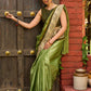 Pastel green semi-silk saree featuring Madhubani artwork on pallu and border