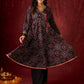 Timeless Black Ajrakh Flared Anarkali with Subtle Artisanal Hand Embroidered Touch