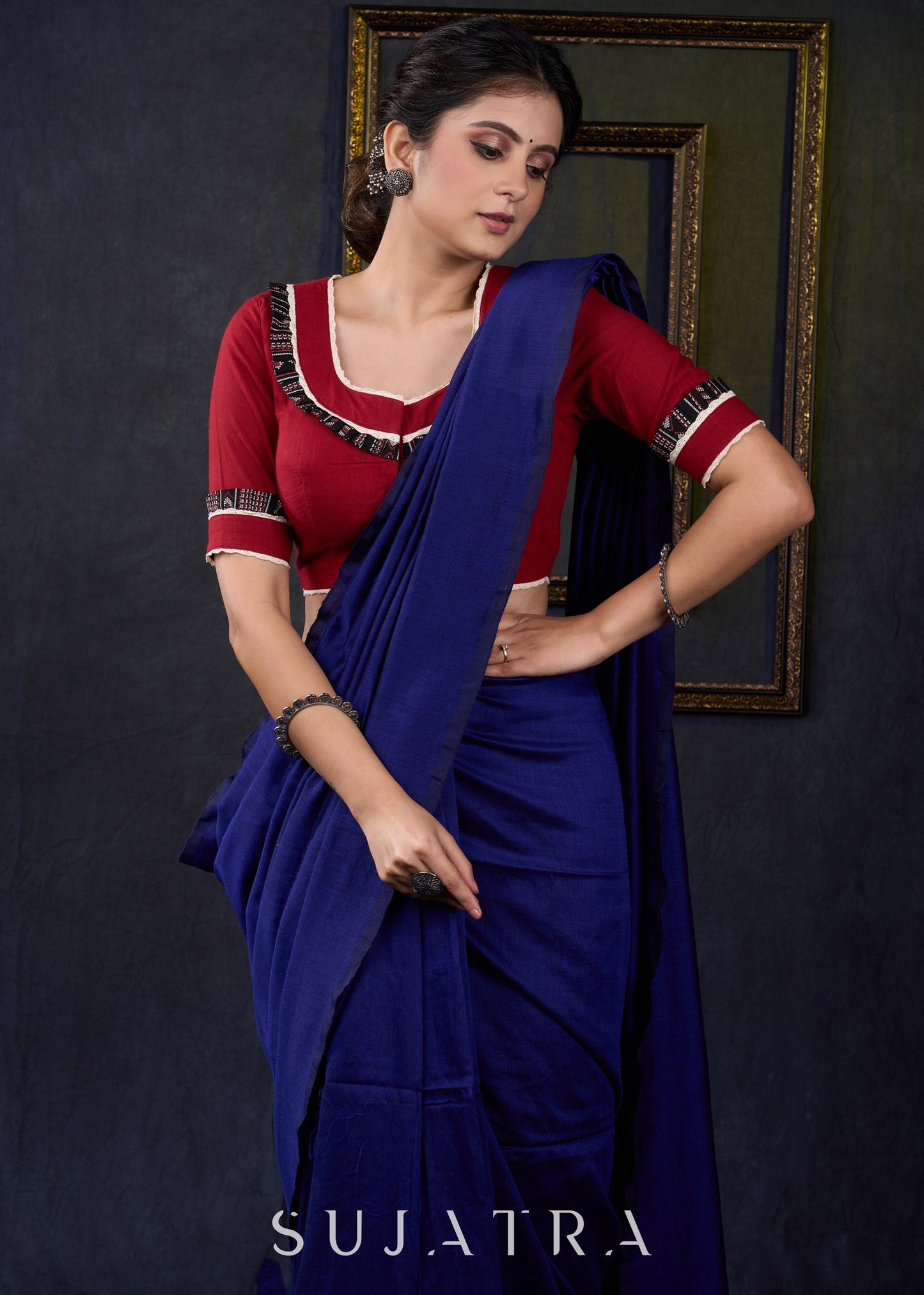 Maroon Cotton Frilled Neck Blouse