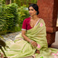Classic Pista Green Chanderi Saree with Hand-Painted Pichwai Motifs & Contrast Magenta Accent