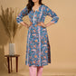 Blue Blossom Mul Cotton Printed Kurta with Delicate Lace Accents