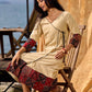 Sand Beige Tie-Up Wrap Rayon Dress With Ajrakh Patchwork Accents