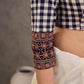 Black and White Checkered Cotton Blouse with 3/4th Sleeves and Ajrakh Print Cuff Border