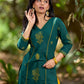 Elevated Bottle Green Cotton Kurta with Delicate Floral Hand Block Motif and Mustard Accents