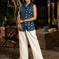Indigo Sleeveless Shirt with Geometric Patterns