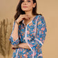 Blue Blossom Mul Cotton Printed Kurta with Delicate Lace Accents