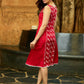 Textured Red Jamdani and Jacquard Weave Sleeveless Panel Dress