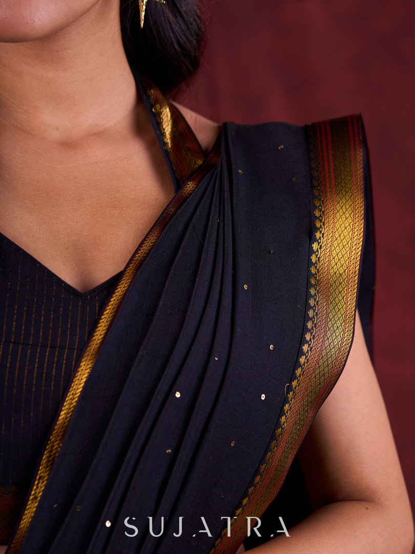 Black Luxe Saree Featuring All-Over Sequins and Ornate Zari Border