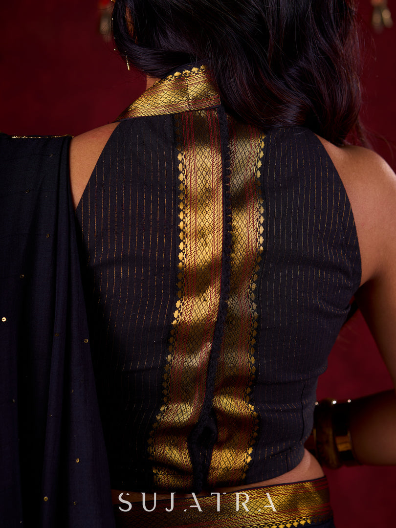 Black Luxe Saree Featuring All-Over Sequins and Ornate Zari Border